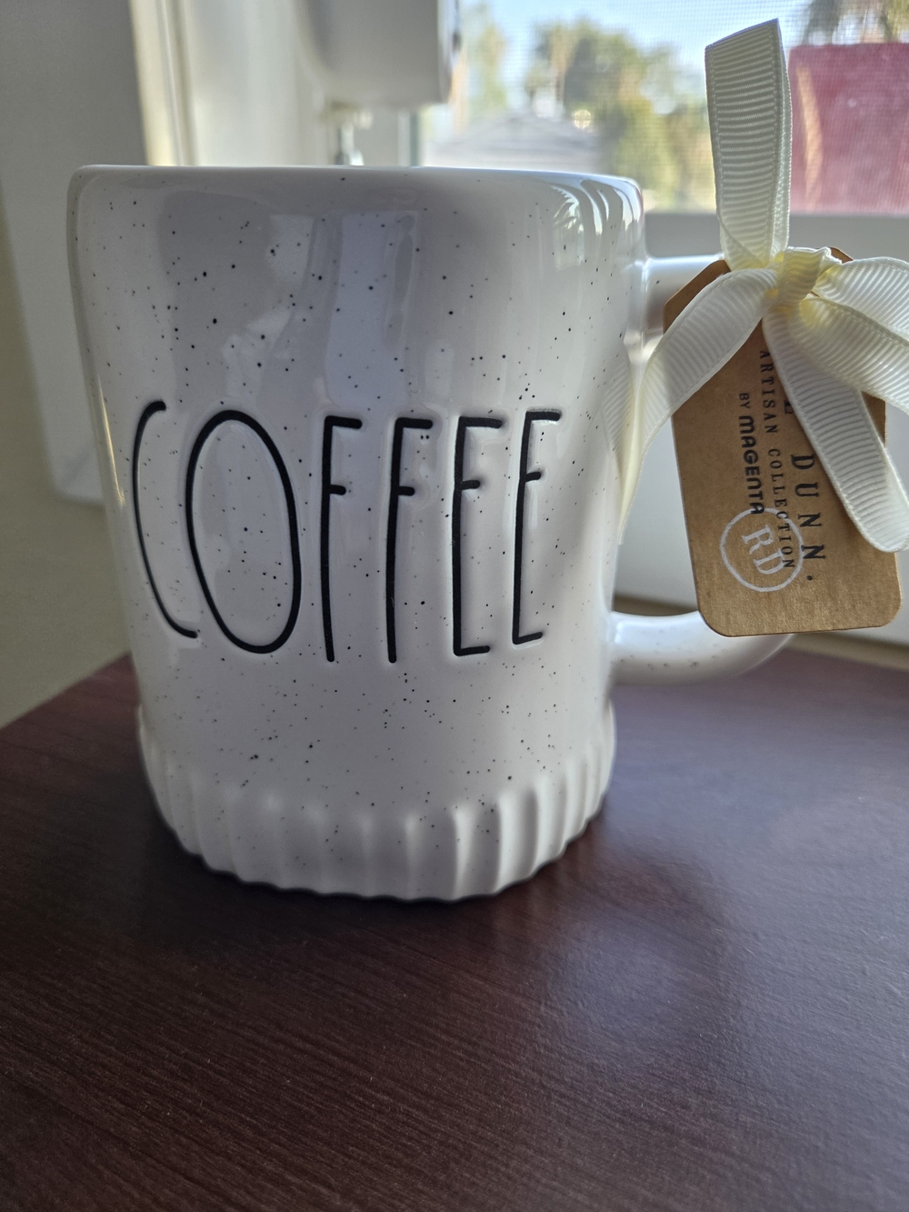 Rae Dunn White Speckled COFFEE Mug with Black Lettering